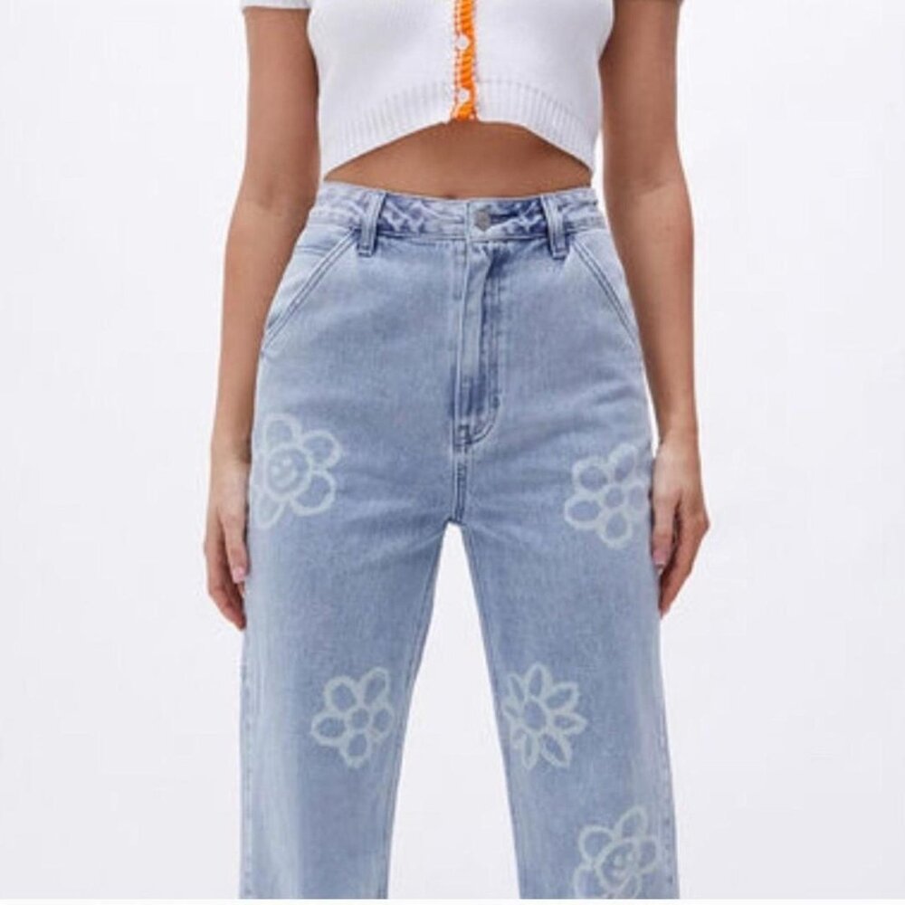 PACSUN 90's BF Carpenter Denim Jeans with Printed Flowers